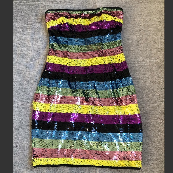 New multi colour sequins stripes rainbow dress S - Picture 1 of 3